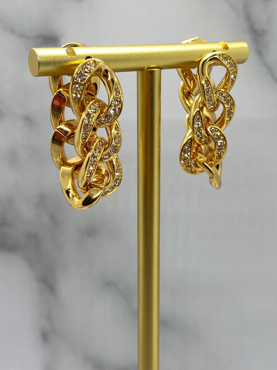 BOTTEGA VENETA Gold Tone Rhinestone Chain Earrings - Pre owned