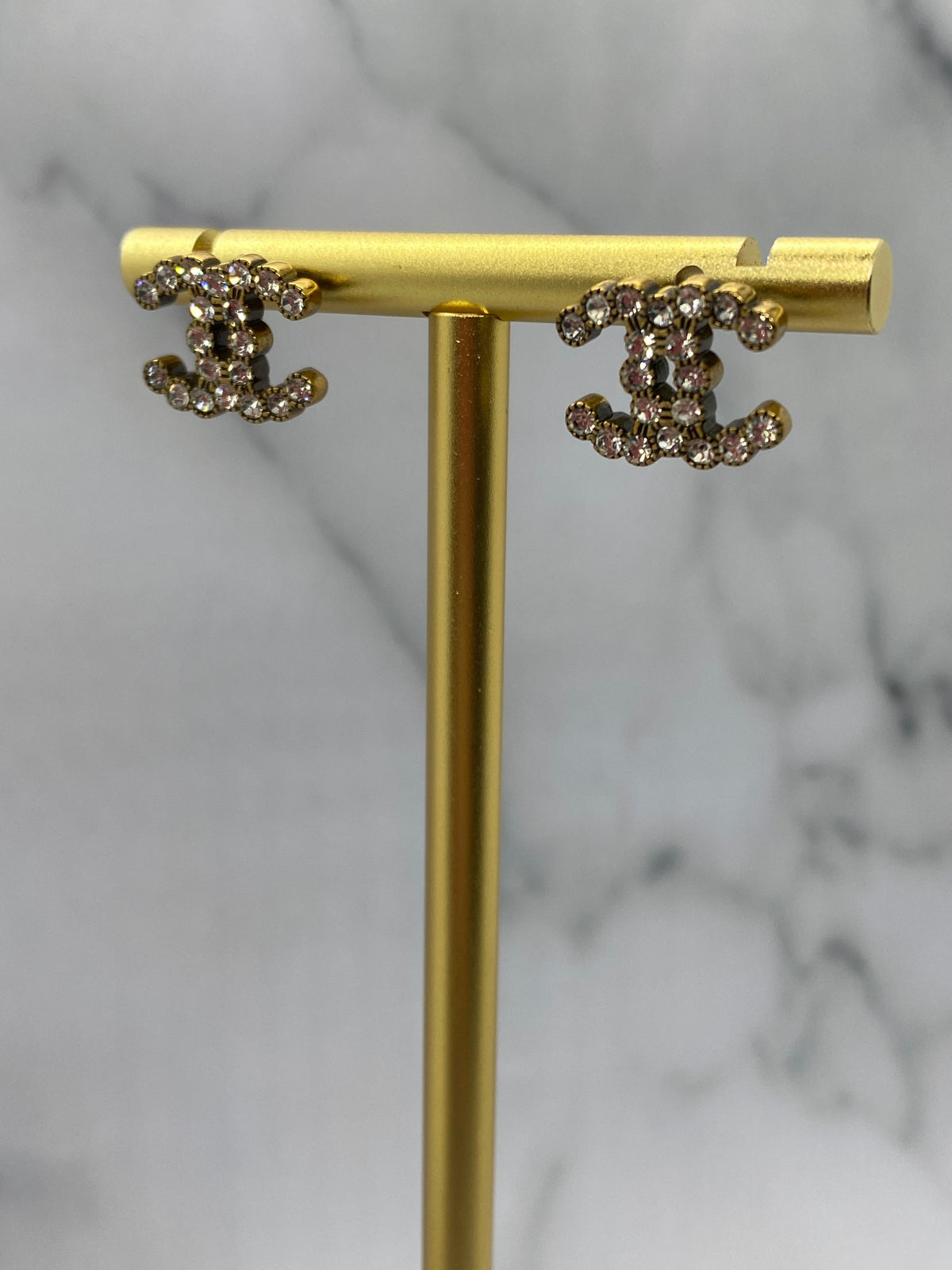 CHANEL CC Brass Tone Rhinestone Small Earrings - Pre owned