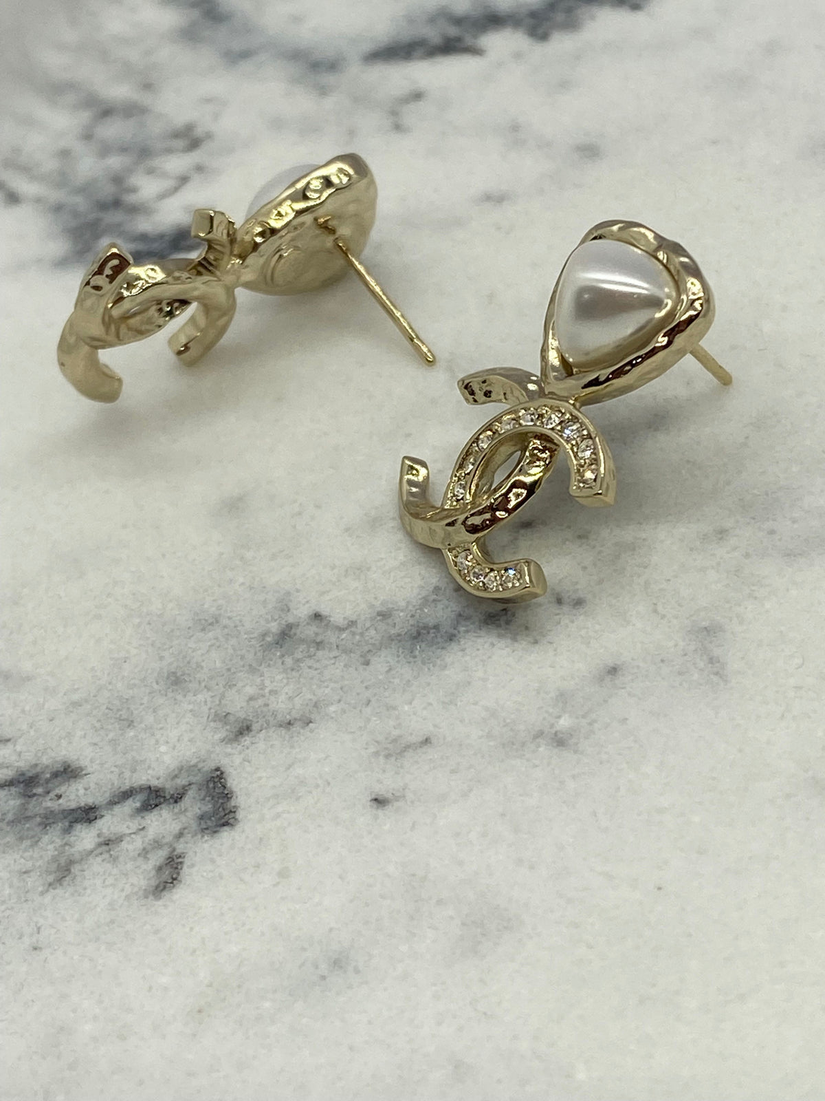 CHANEL CC Gold Tone Pearl Earrings - Pre owned