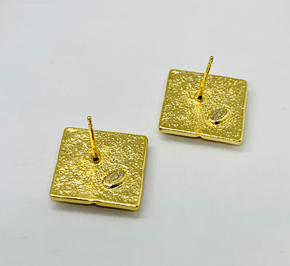 CHANEL CC Gold Tone Square Earrings - Pre owned