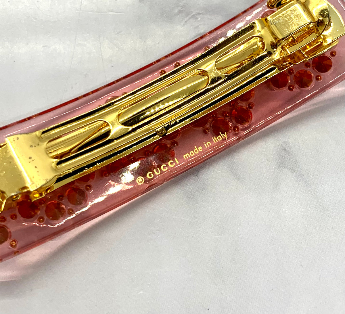 GUCCI Pink Clear Rhinestone Hair Clip Barrette - Pre owned