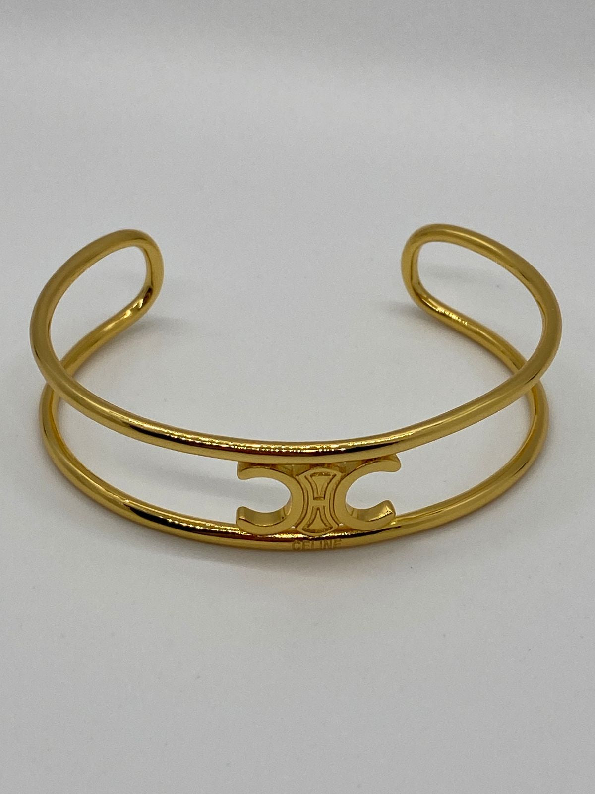 CELINE Gold Tone Designer Cuff Bracelet - Pre owned