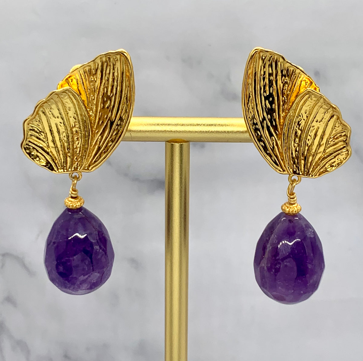 YSL YVES SAINT LAURENT Amethyst Wing Clip On Earrings - Pre owned