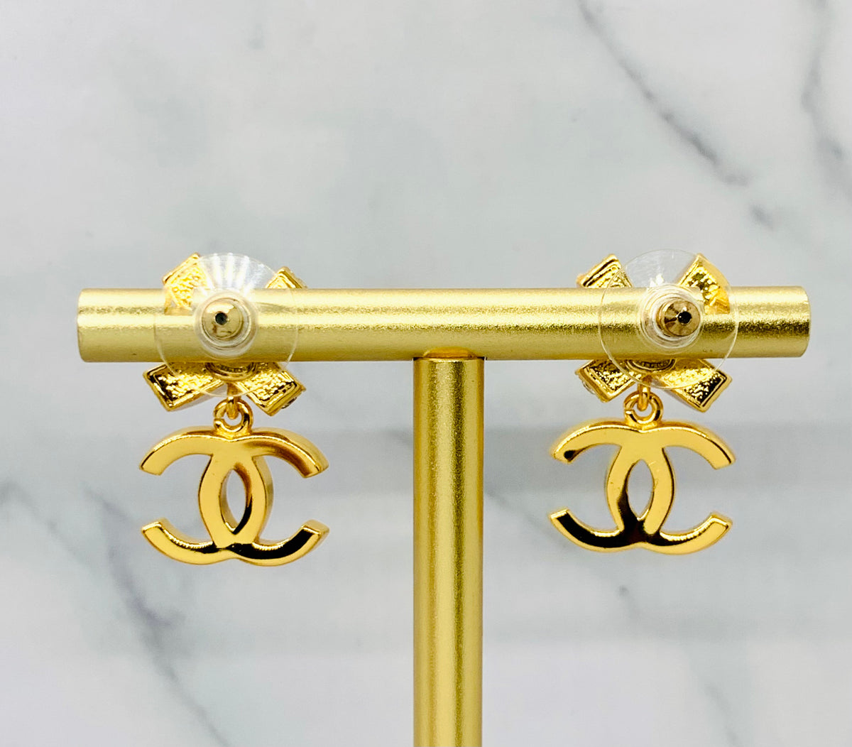 CHANEL CC Rhinestone Cross Earrings - USED