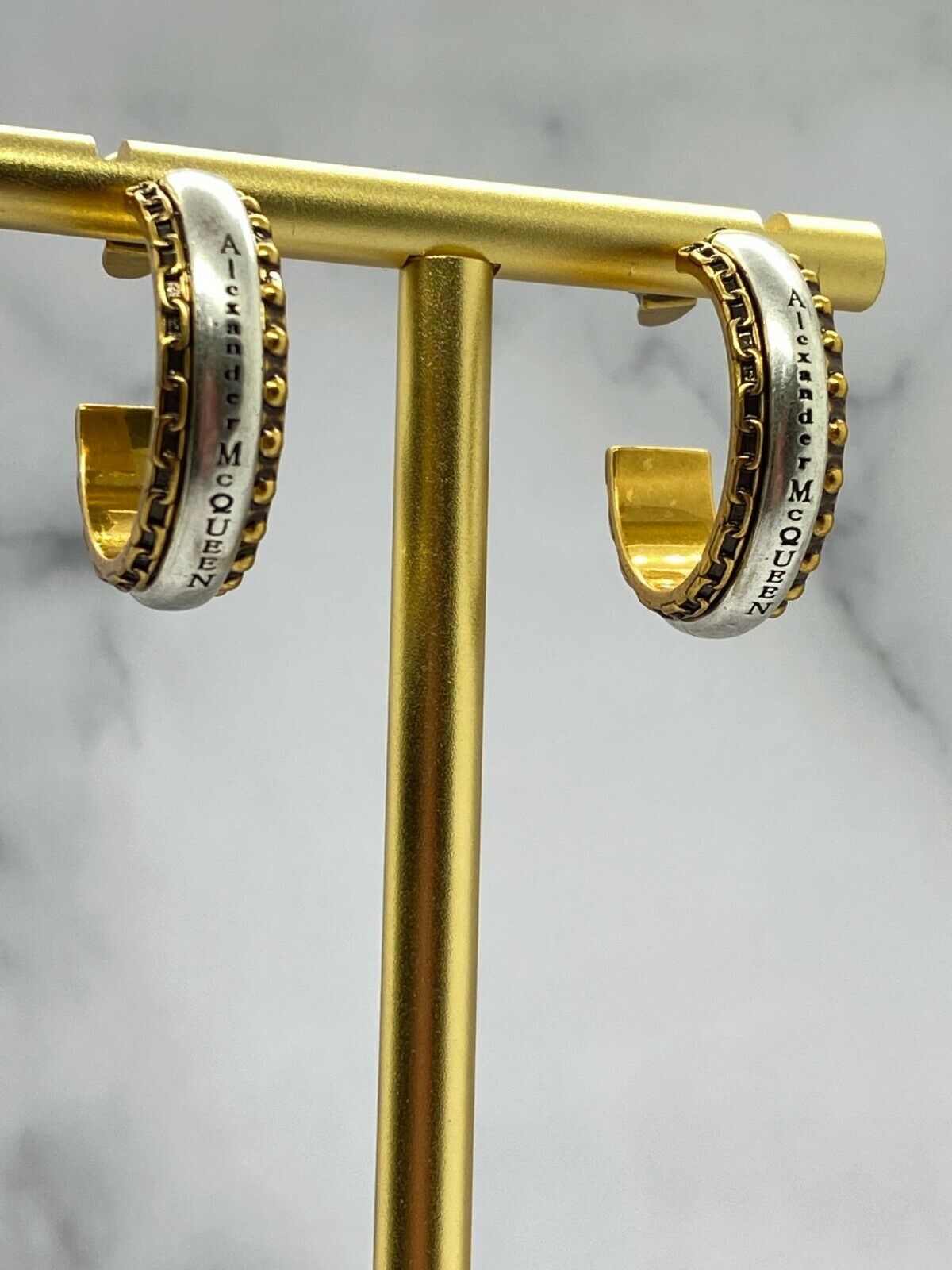 ALEXANDER McQUEEN Brass & Silver Tone Hoop Earrings - Pre owned