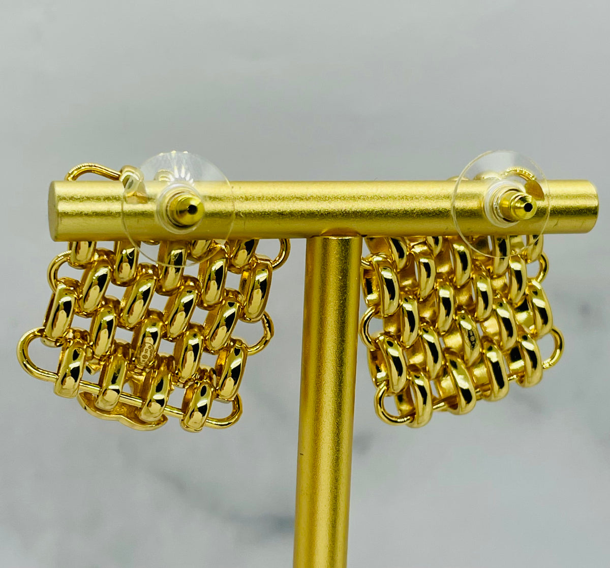 CHANEL CC Gold Tone Chainmail Earrings - Pre owned