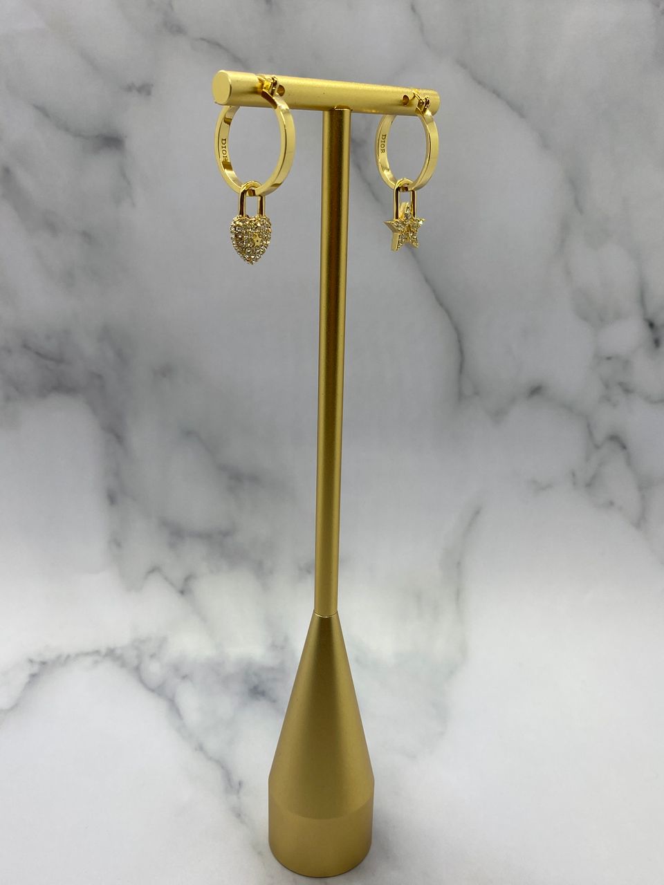 CHRISTIAN DIOR Gold Tone Charm Hoop Earrings - Pre owned