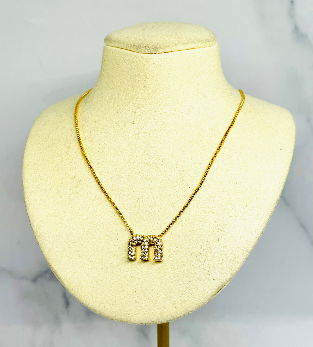 MIU MIU M Gold Tone Rhinestone Chain Necklace - Pre owned