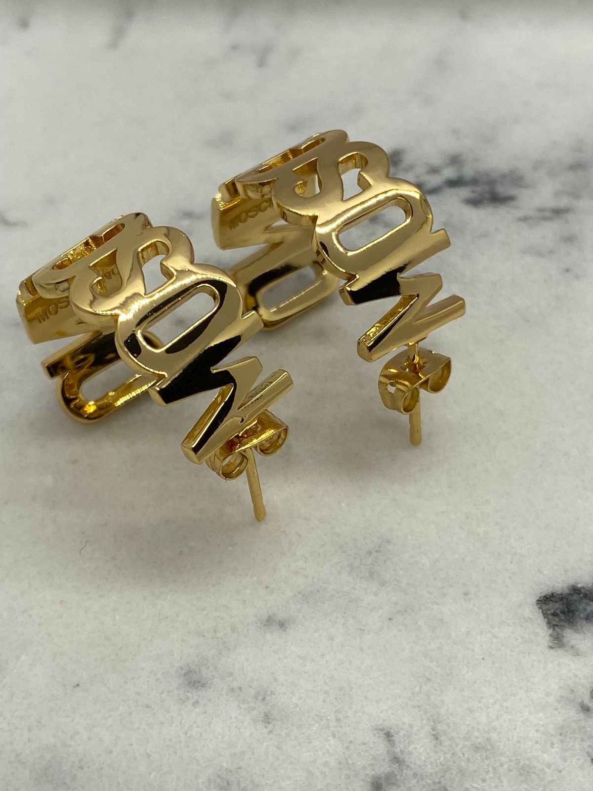 MOSCHINO Gold Tone Monogram Hoop Earrings - Pre owned