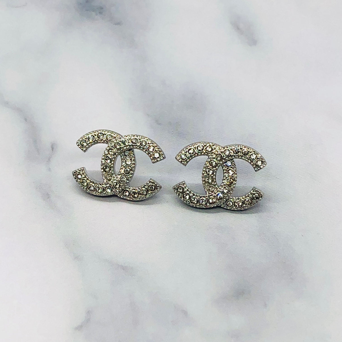 CHANEL CC Light Gold Rhinestone Earrings - USED