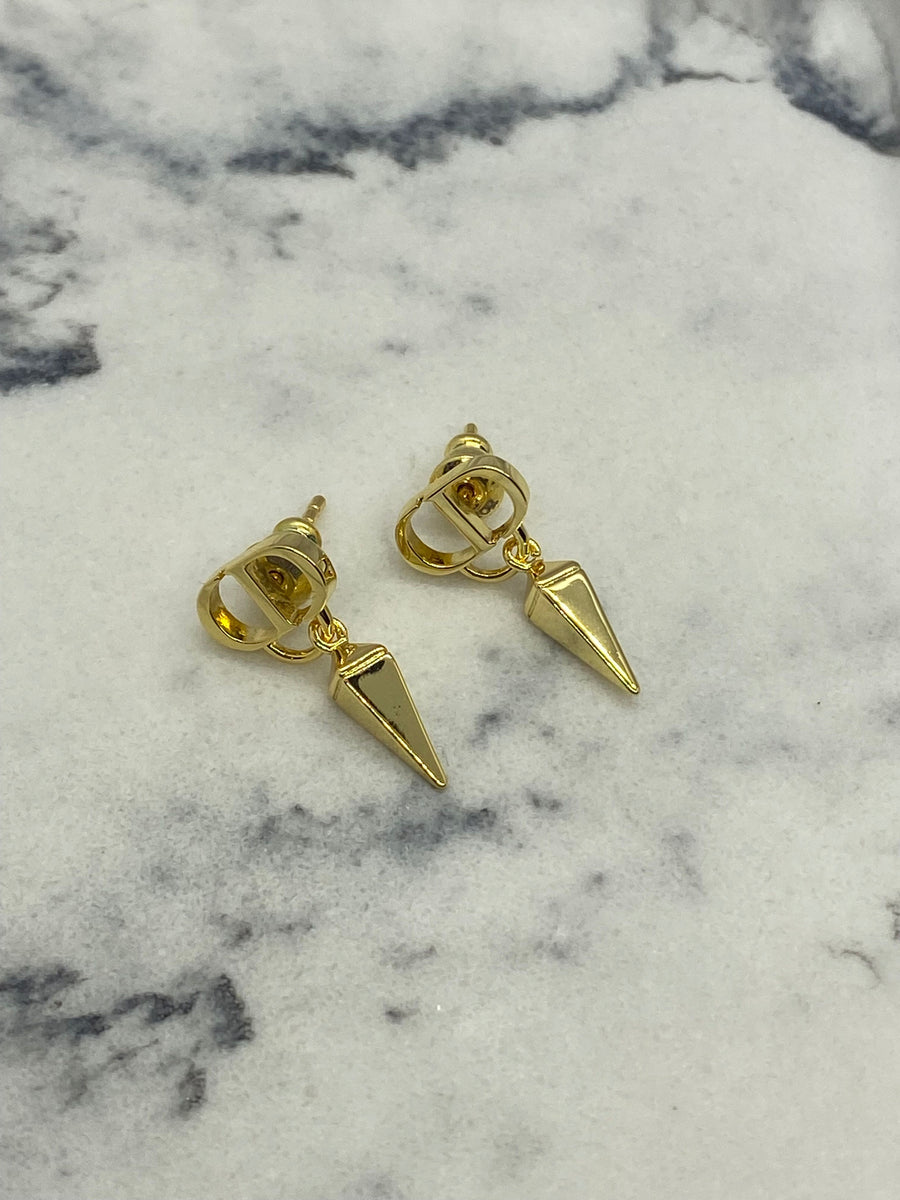 CHRISTIAN DIOR CD Gold Tone Spike Pendant Earrings - Pre owned