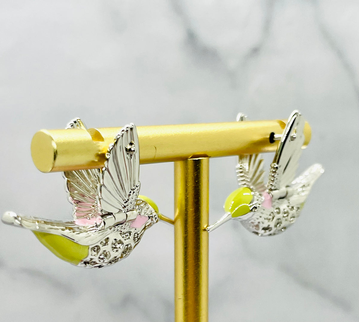 BOTTEGA VENETA Silver Tone Colibri Bird Earrings - Pre owned