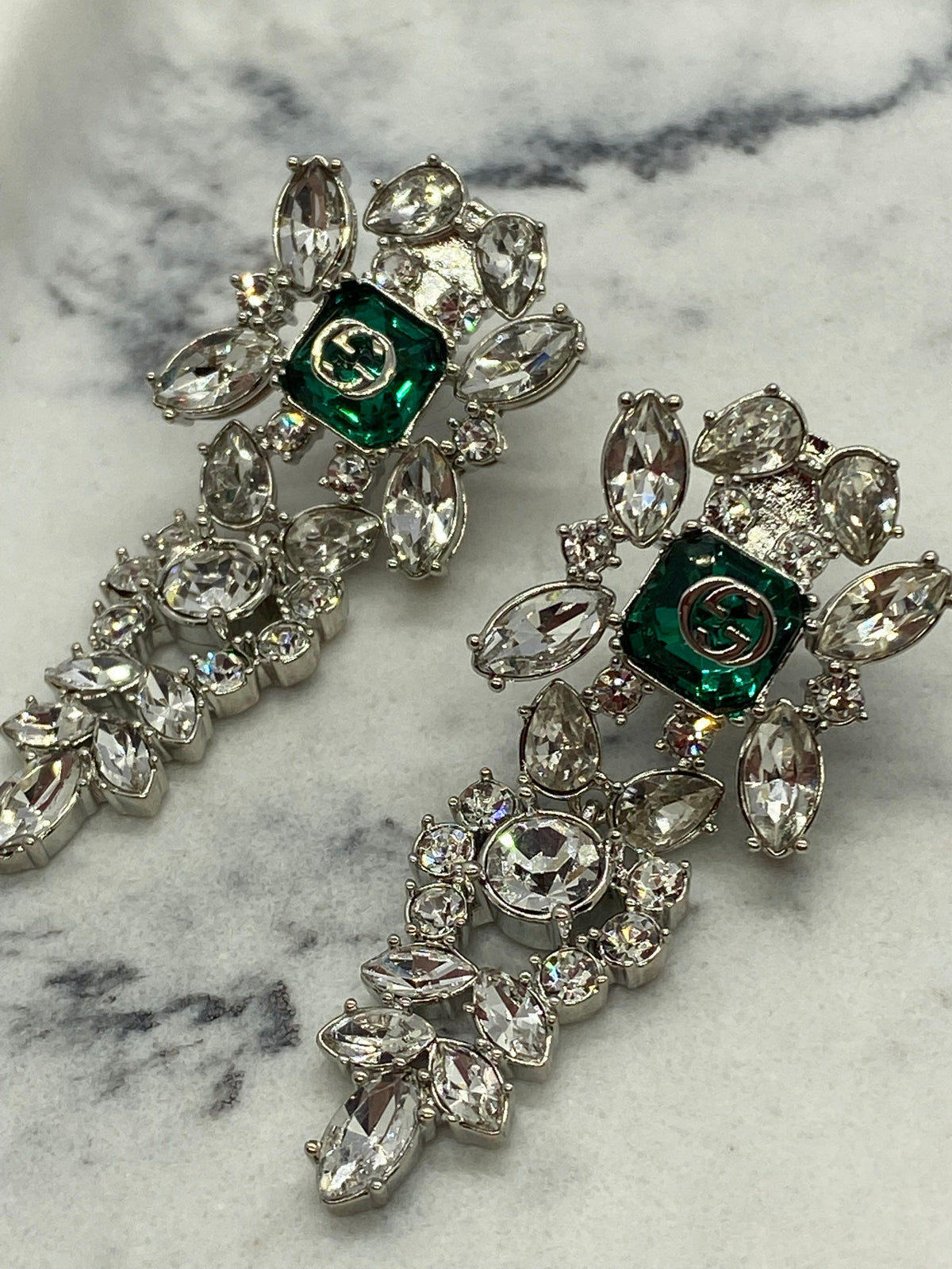 GUCCI GG Rhinestone Pendant Earrings - USED