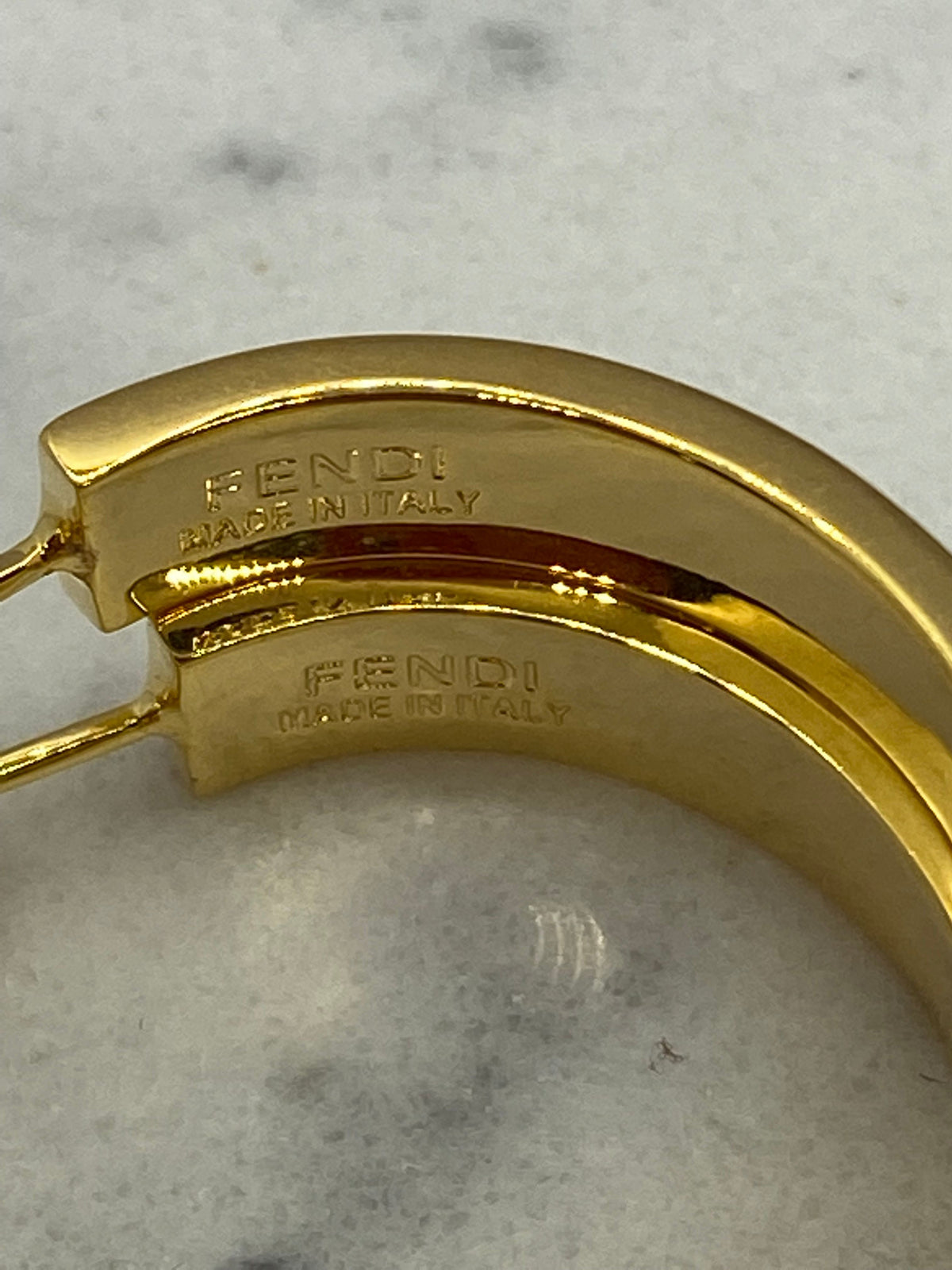 FENDI F Gold Tone White Hoop Earrings - Pre owned