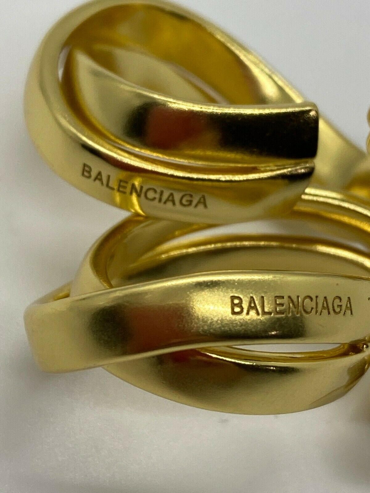 BALENCIAGA BB Gold Tone Noodle Hoop Earrings - Pre owned
