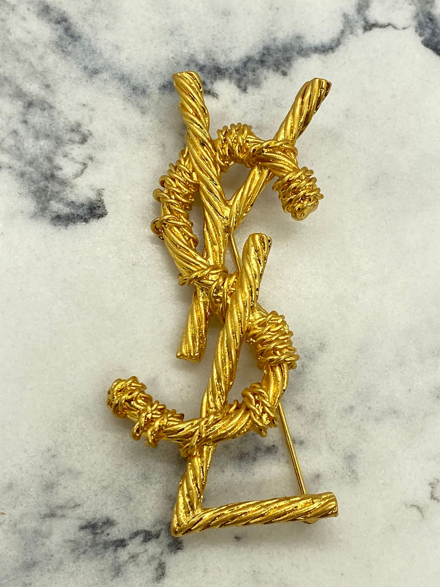 YSL YVES SAINT LAURENT Gold Tone Wire Brooch Pin - Pre owned