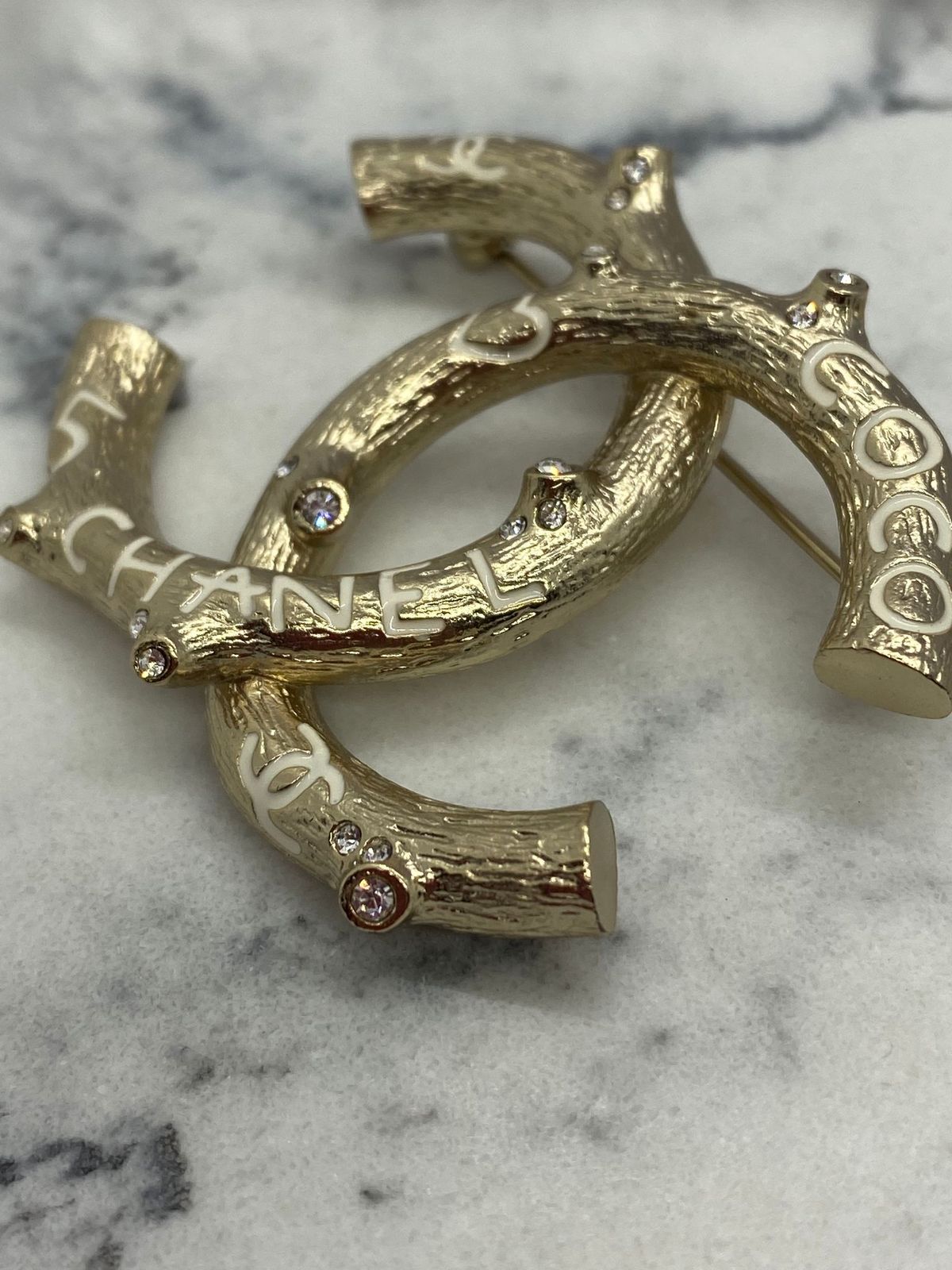 CHANEL CC Gold Tone Branch Brooch Pin - USED