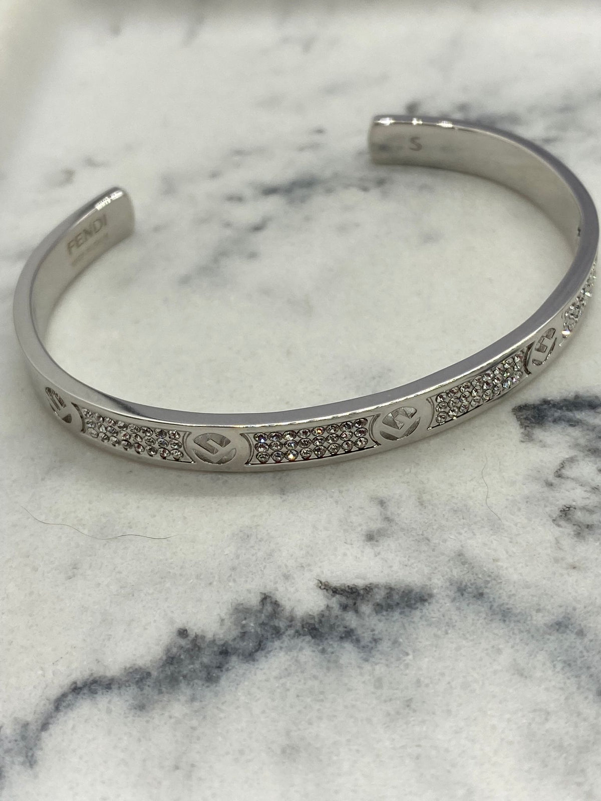 FENDI Silver Tone Rhinestone Cuff Bracelet - Pre owned