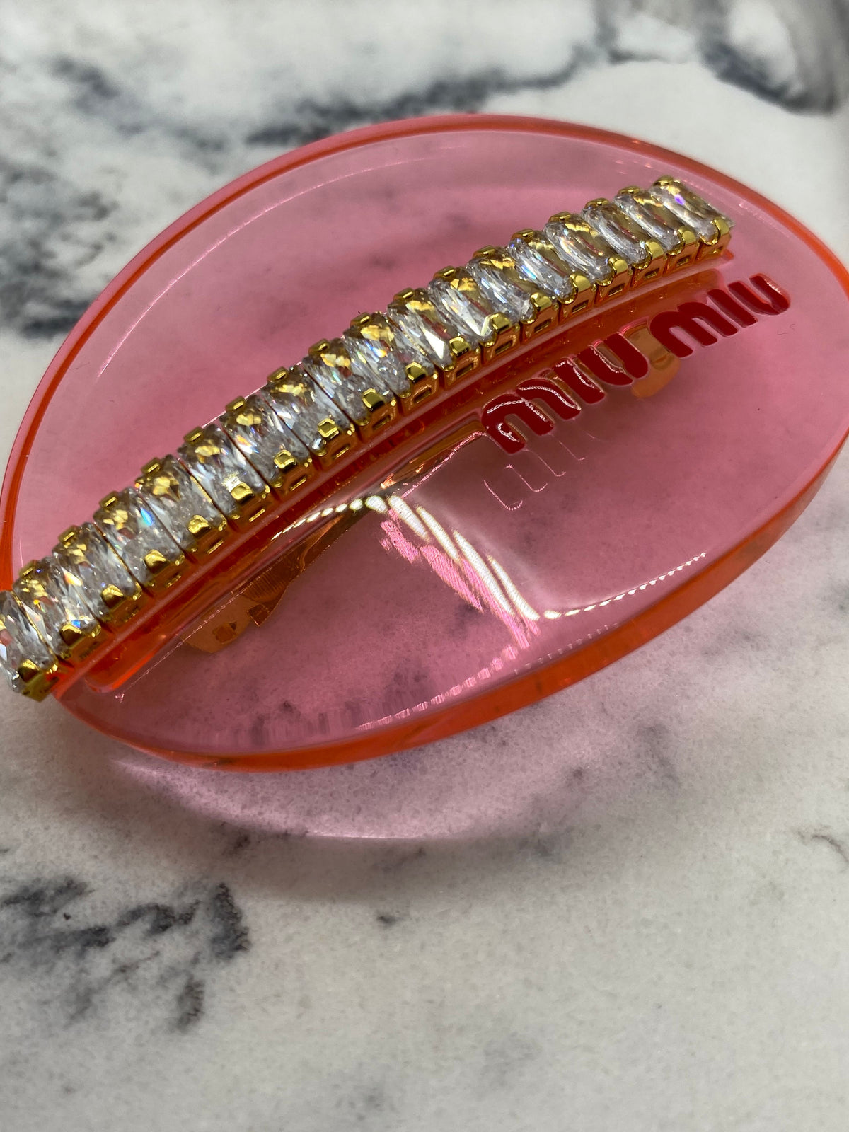 MIU MIU Pink Acrylic Rhinestone Hair Clip Barrette - Pre owned