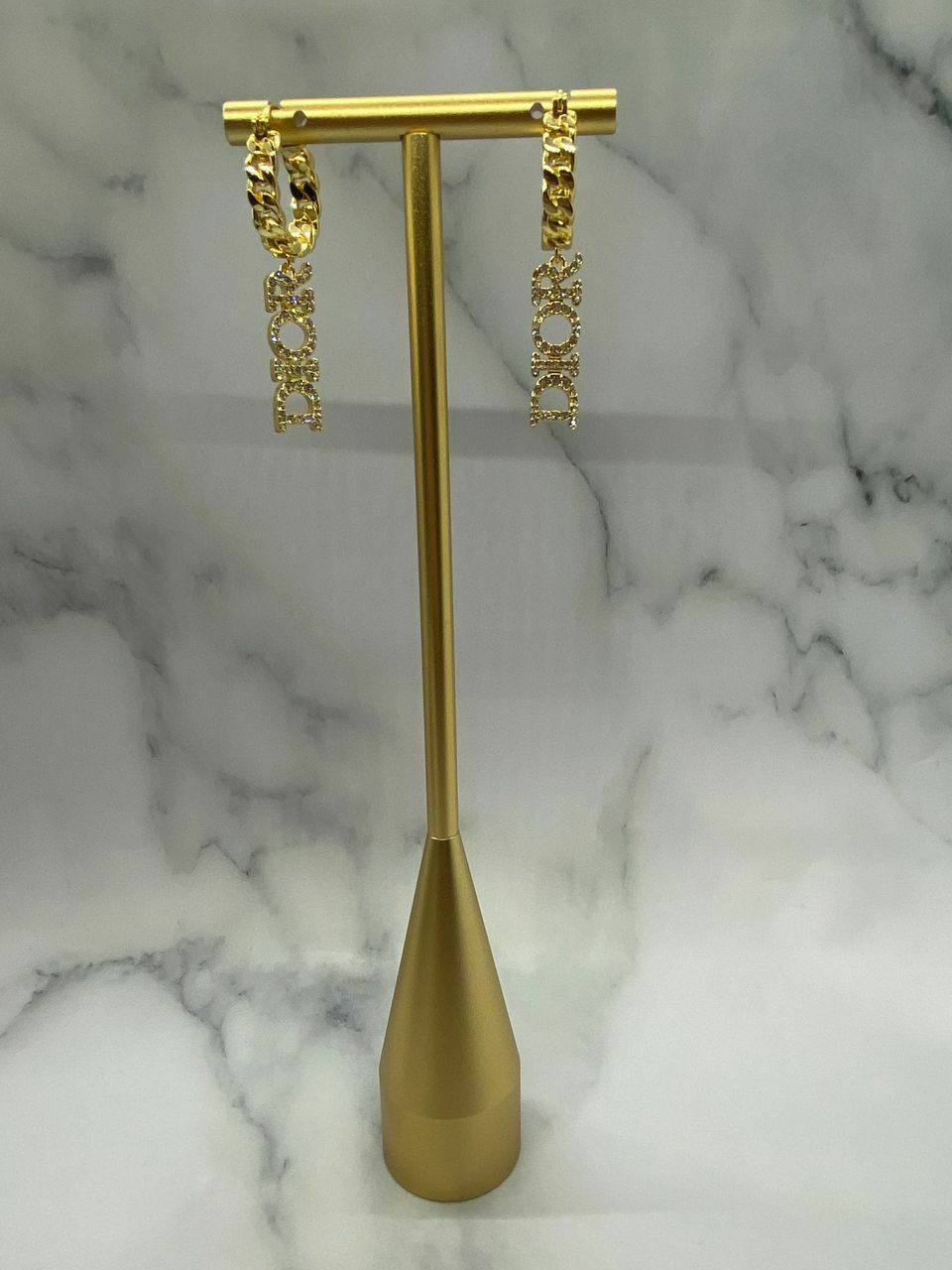 CHRISTIAN DIOR Gold Tone Rhinestone Pendant Earrings - Pre owned