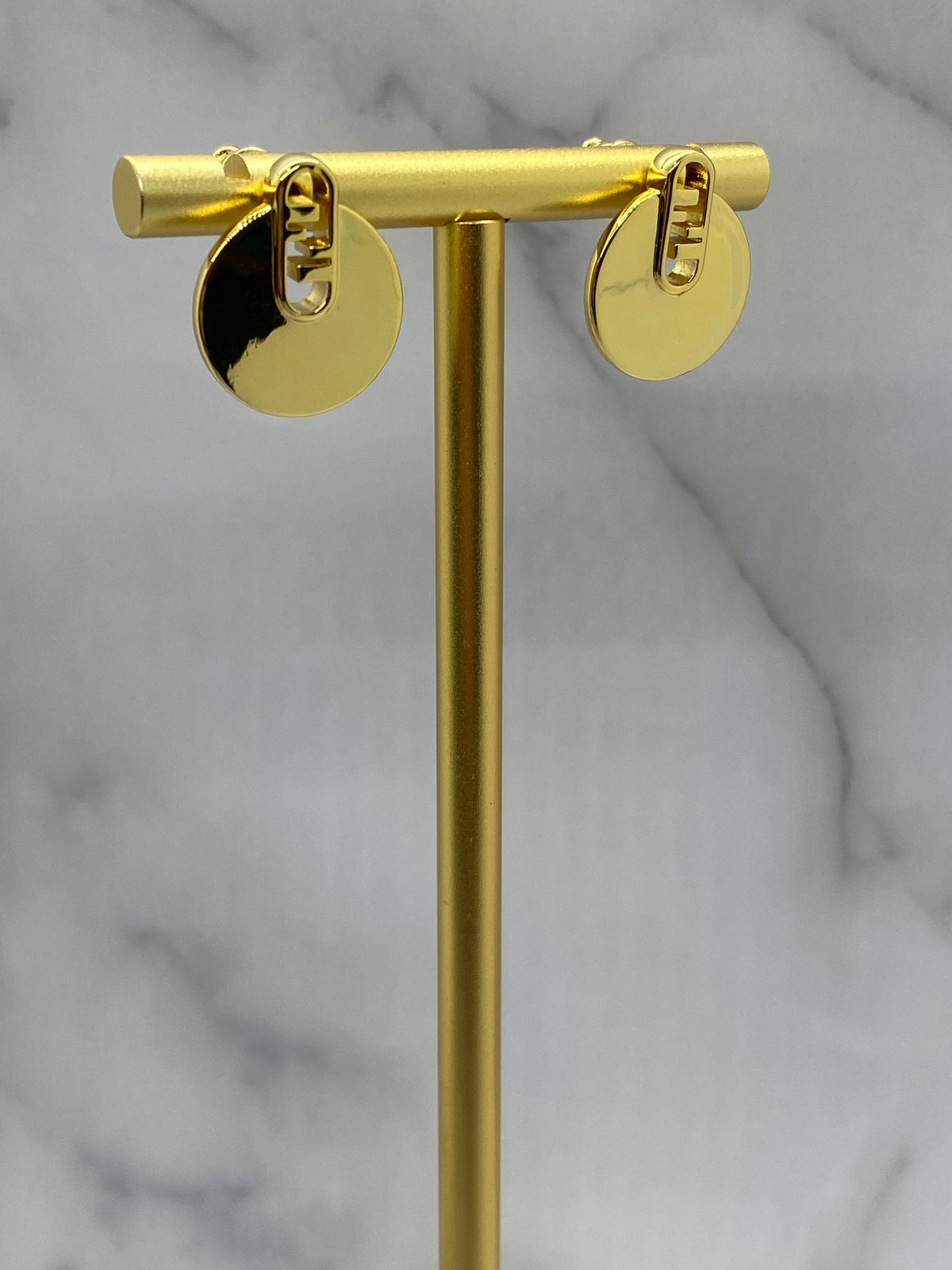 FENDI F Gold Tone Disc Monogram Earrings - Pre owned