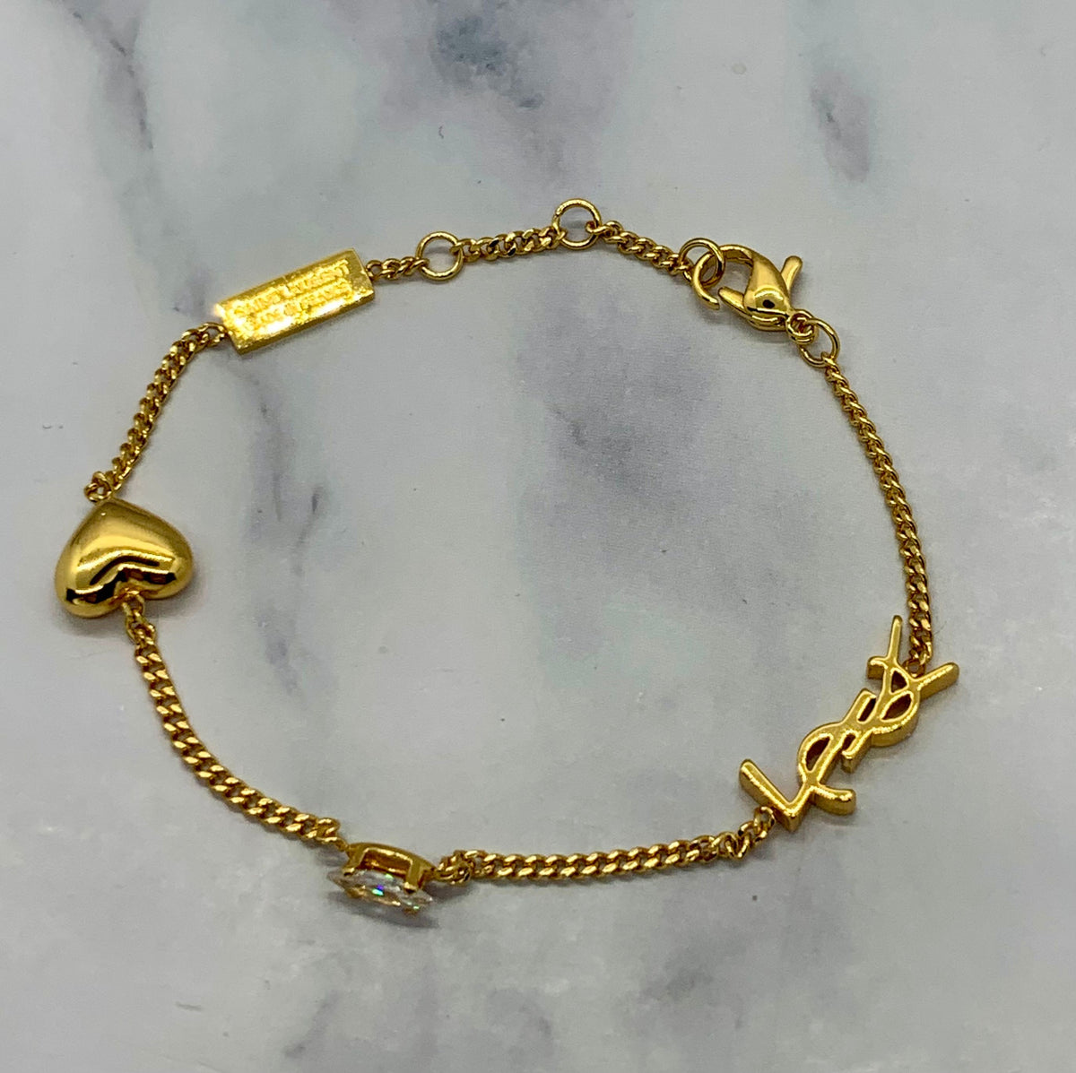 YSL YVES SAINT LAURENT Heart Rhinestone Bracelet - Pre owned / KL4301
