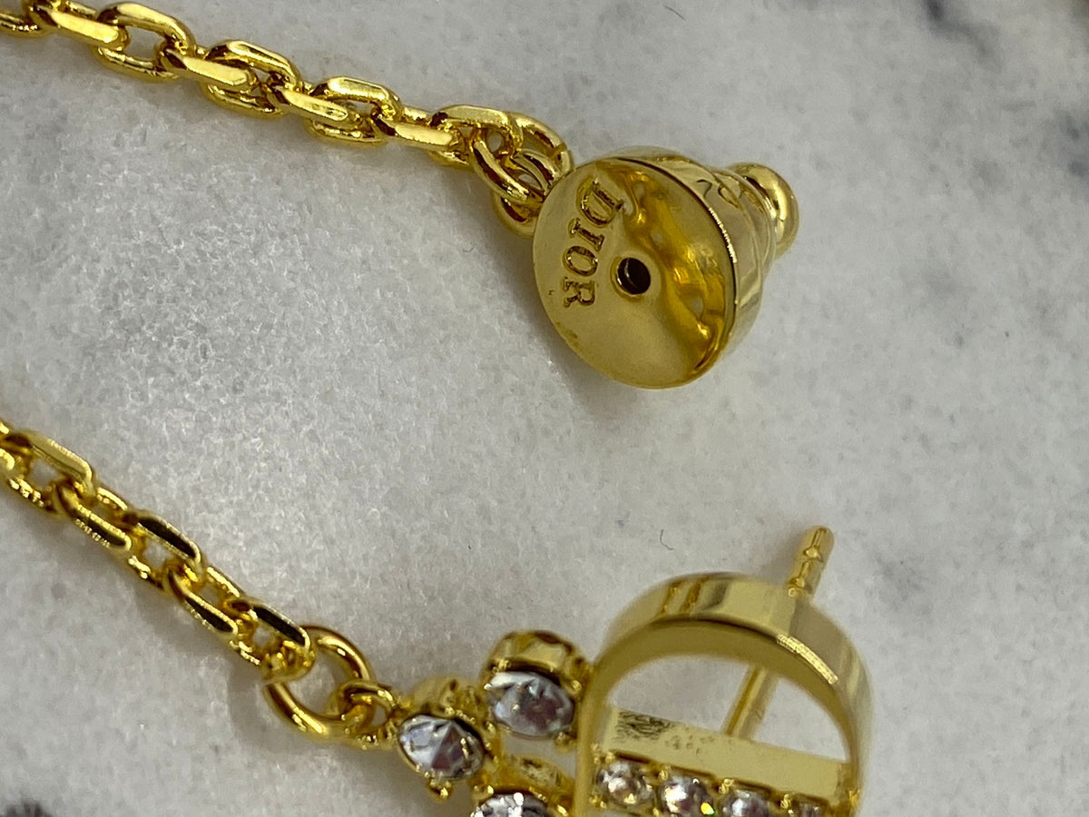 CHRISTIAN DIOR CD Gold Tone Chain Earrings - Pre owned