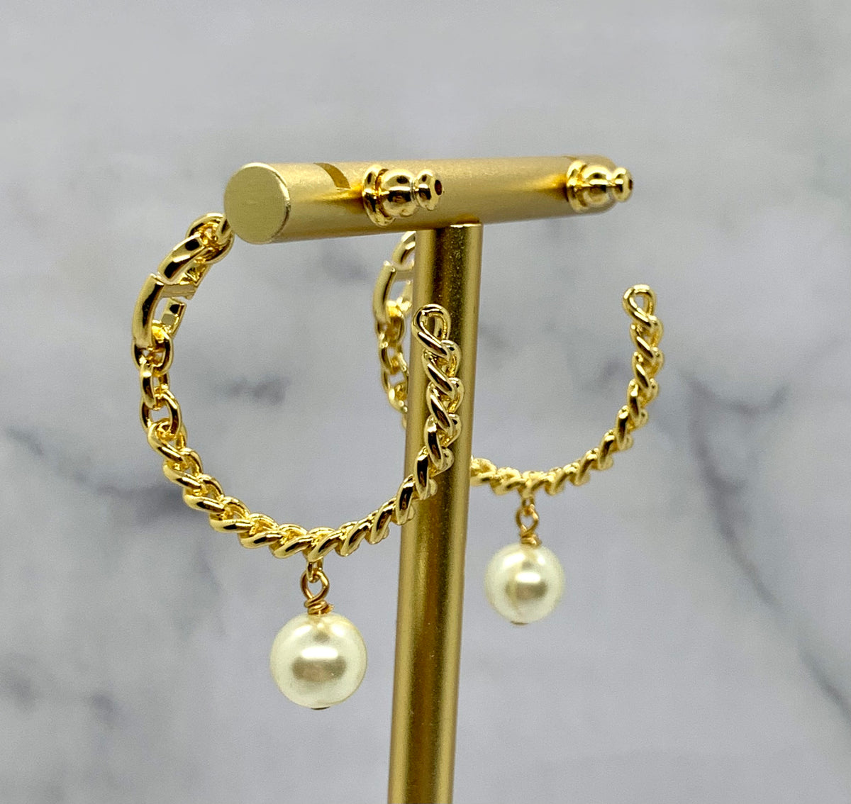 CHRISTIAN DIOR CD Pearl Pendant Hoop Earrings - Pre owned