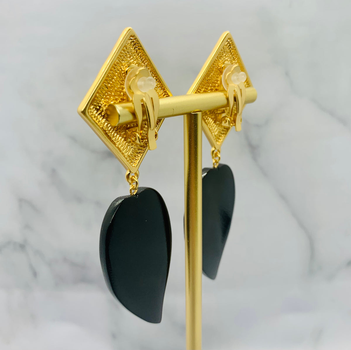 YSL YVES SAINT LAURENT Black Leaf Clip On Earrings - Pre owned
