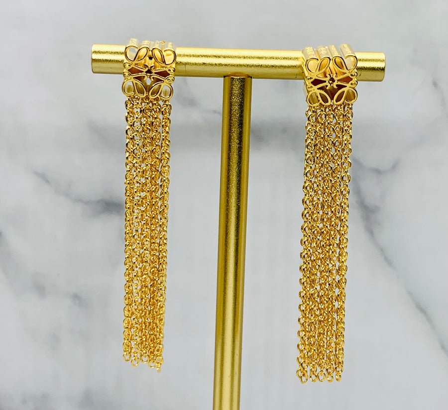 LOEWE Monogram Tassel Fringe Pendant Earrings - Pre owned