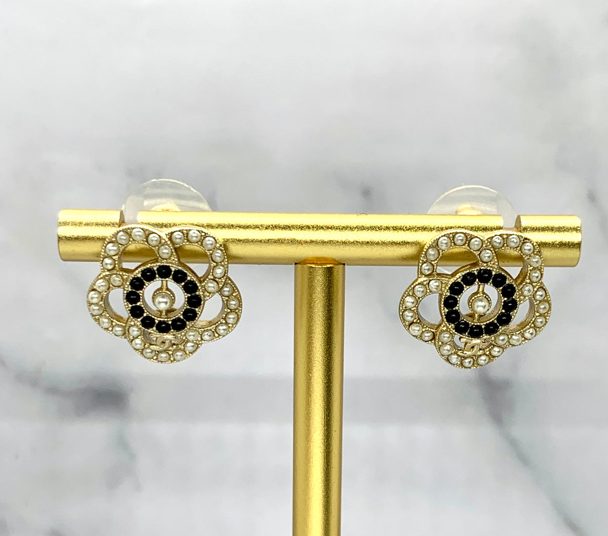 CHANEL CC Camelia Rhinestone Earrings - USED