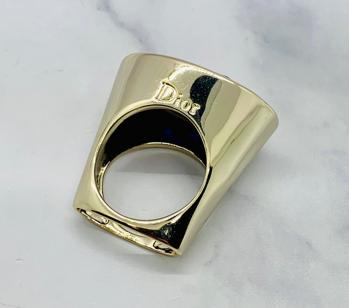 CHRISTIAN DIOR Cocktail Blue Rhinestone Ring Size M 9 - Pre owned