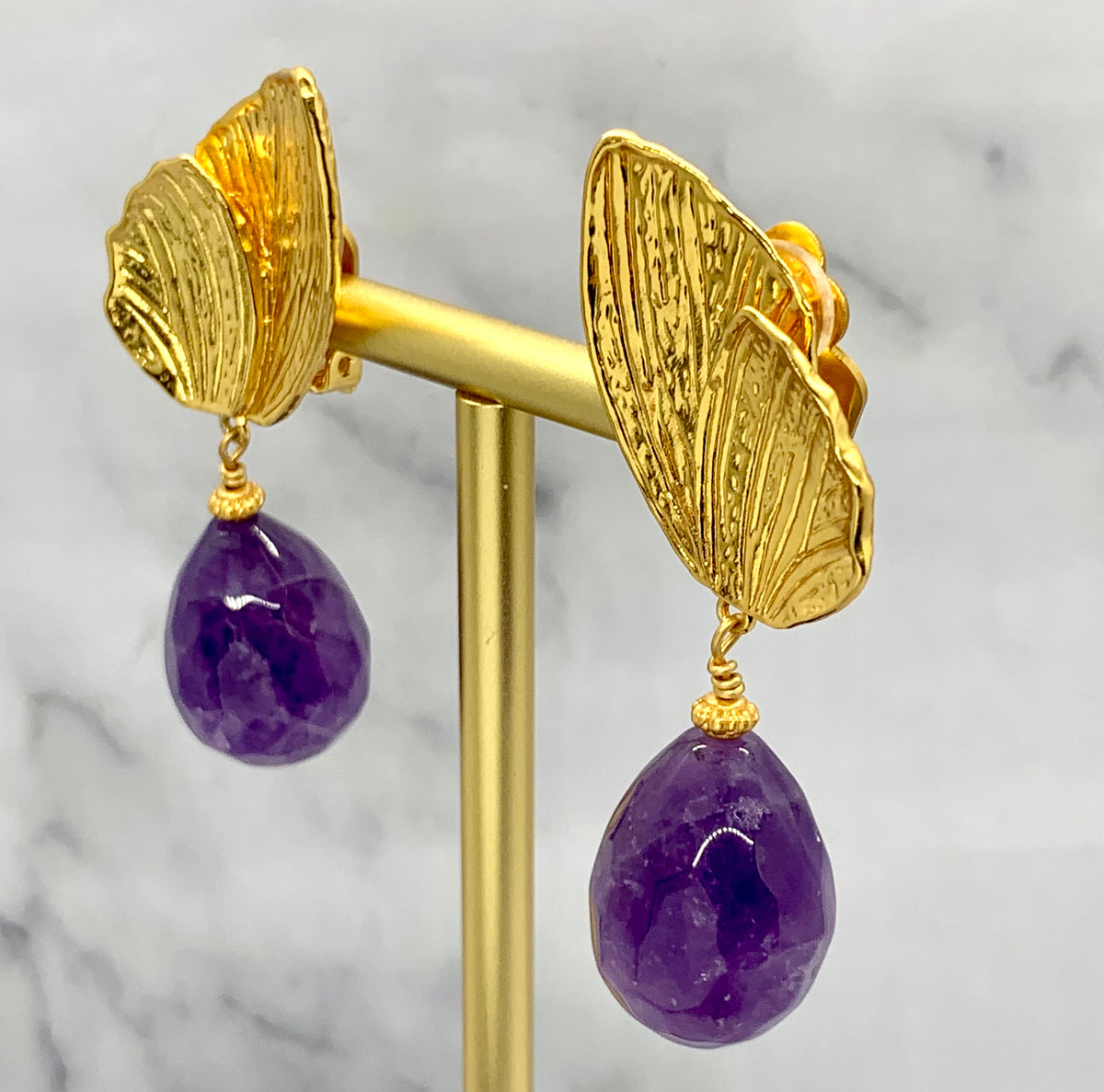 YSL YVES SAINT LAURENT Amethyst Wing Clip On Earrings - Pre owned