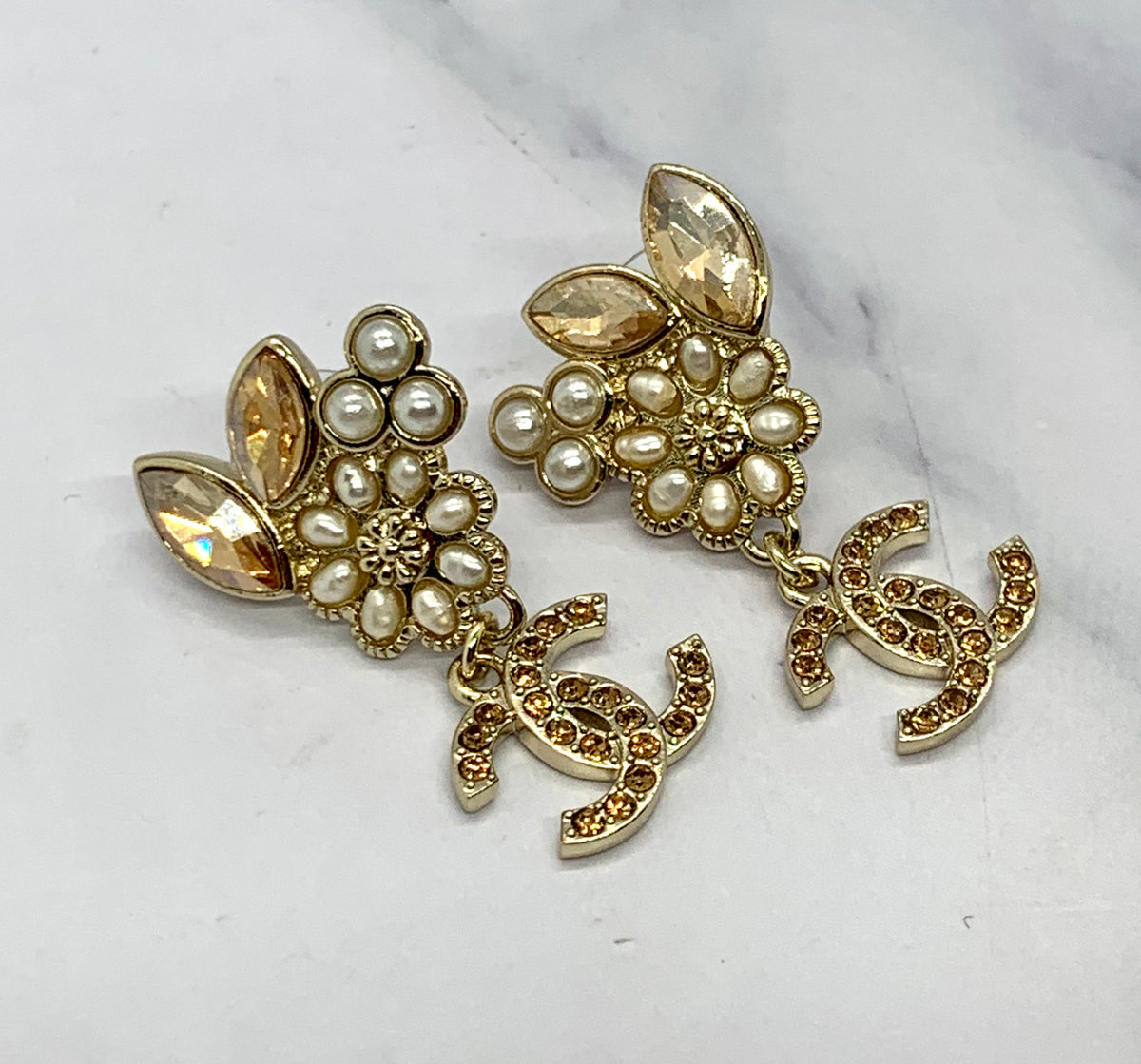 CHANEL CC Flower Pendant Earrings - USED