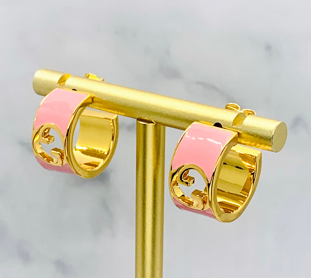 GUCCI GG Blondie Pink Enamel Hoop Earrings - Pre owned