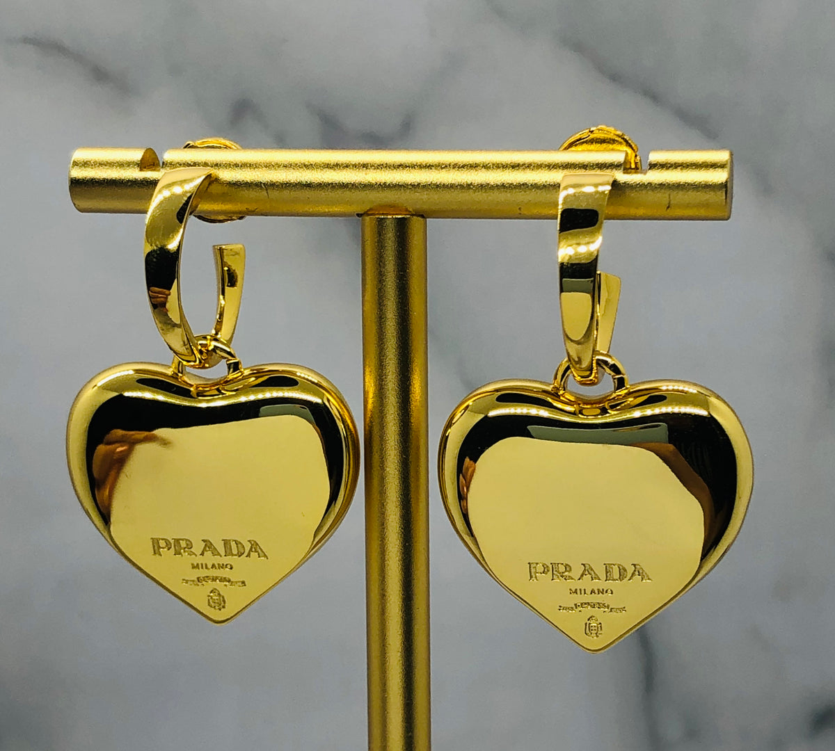 PRADA Gold Tone Heart Pendant Earrings - Pre owned