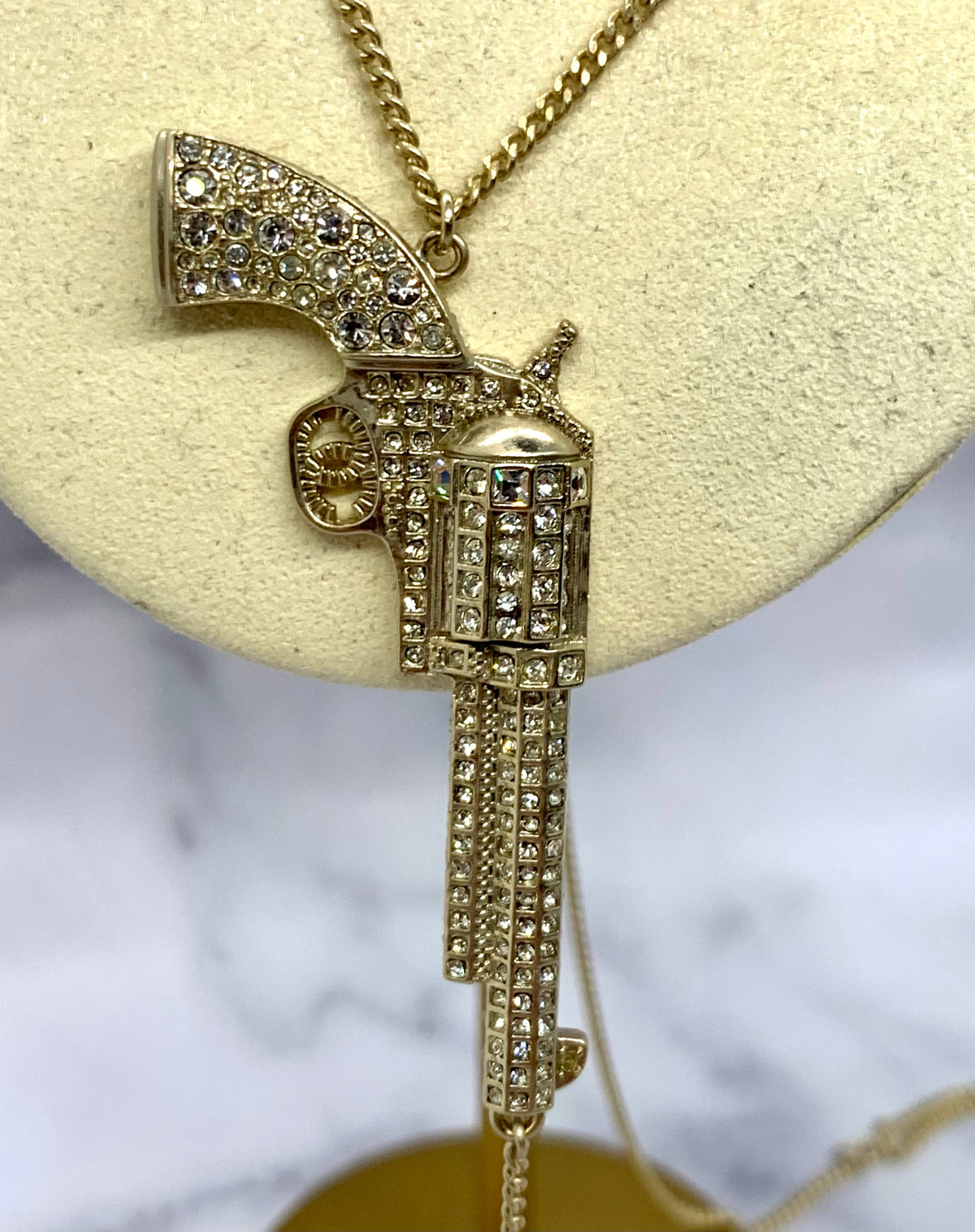 CHANEL CC Vintage Gun Rhinestone Necklace - USED