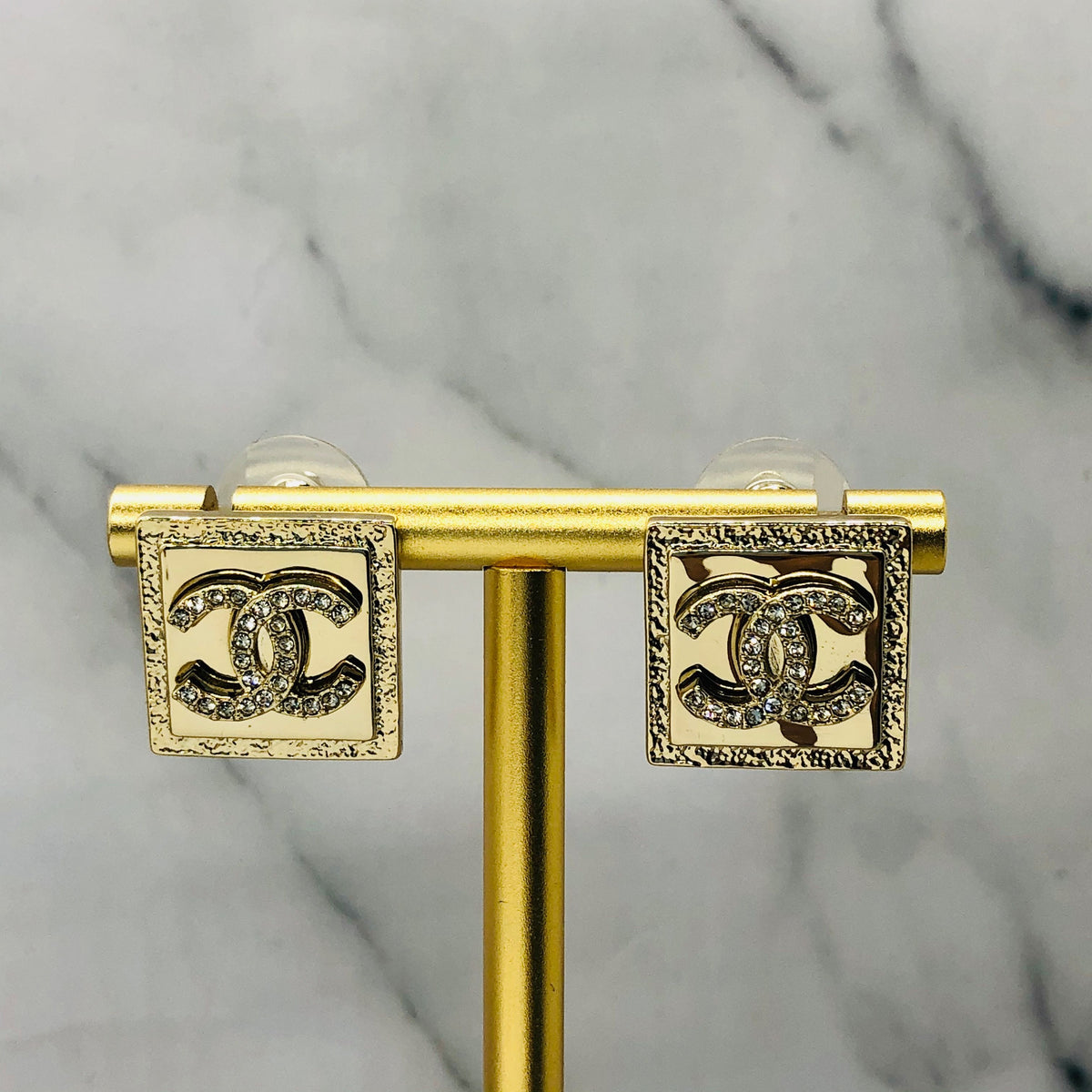 CHANEL CC Rhinestone Square Earrings - Pre owned