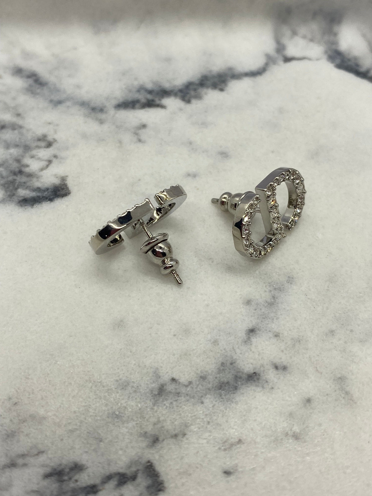 CHRISTIAN DIOR CD Silver Tone Rhinestone Earrings - Pre owned
