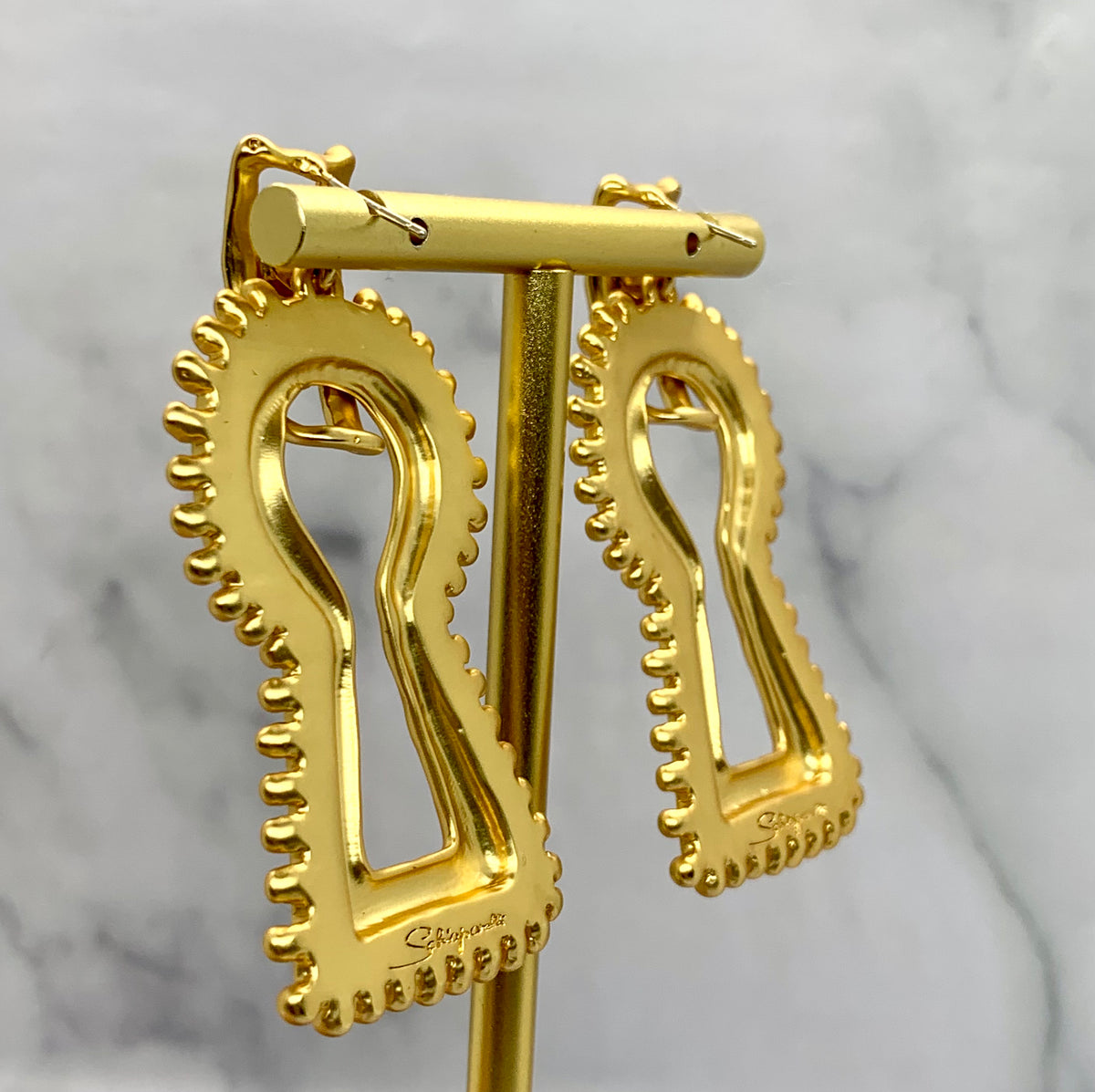 SCHIAPARELLI Key Hole Rhinestone Earrings - Pre owned