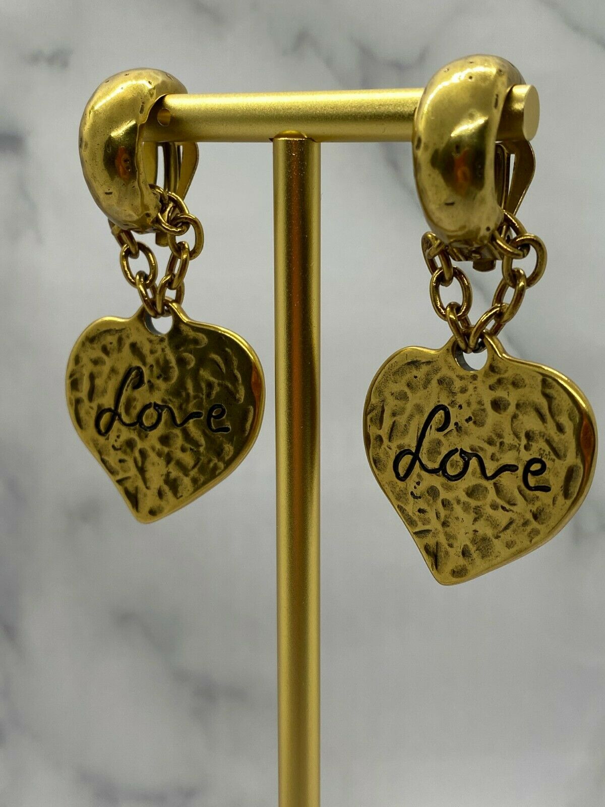 YSL Yves Saint Laurent Gold Tone LOVE Pendant Earrings - Pre owned