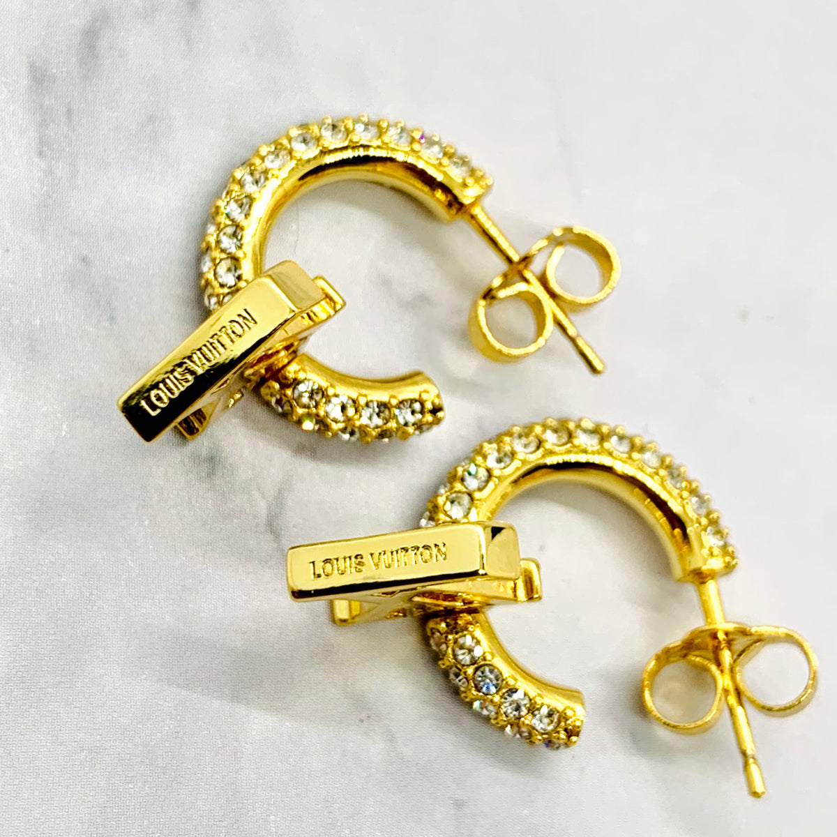 LOUIS VUITTON LV Rhinestone Earrings - USED