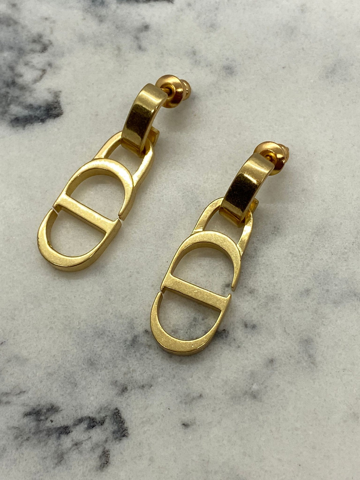 CHRISTIAN DIOR CD Brass Pendant Earrings - Pre owned