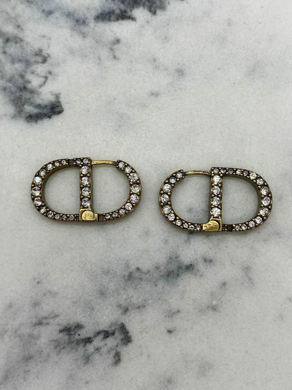 CHRISTIAN DIOR CD Brass & Rhinestone Earrings - Pre owned