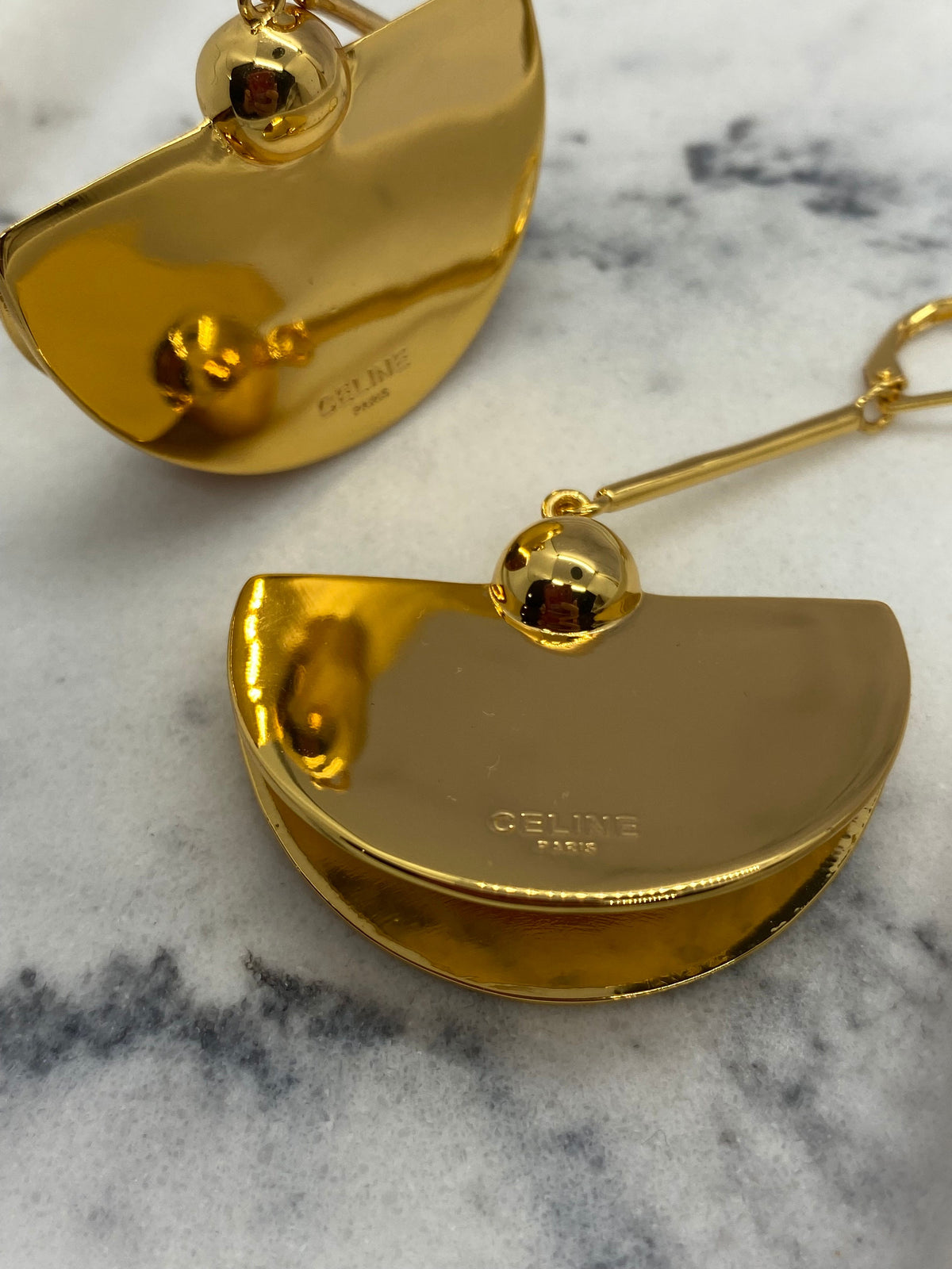 CELINE Gold Tone Pendant Earrings - Pre owned