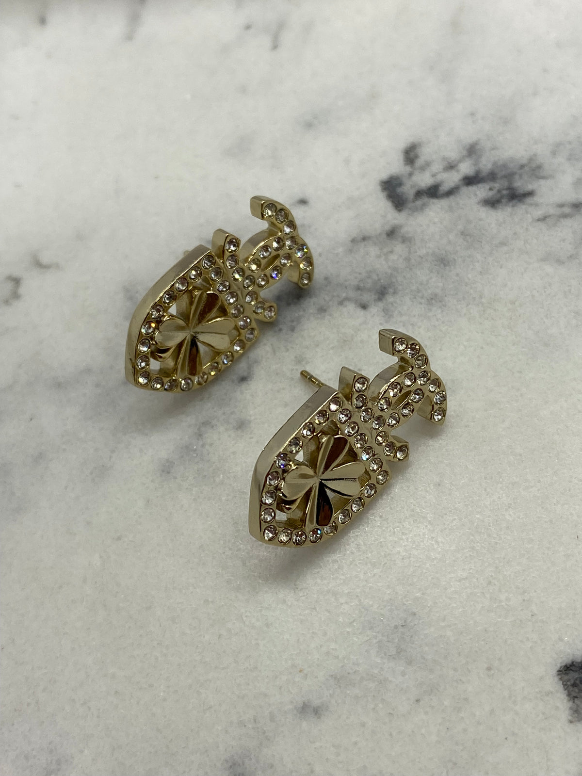 CHANEL CC Clover Shield Earrings - USED
