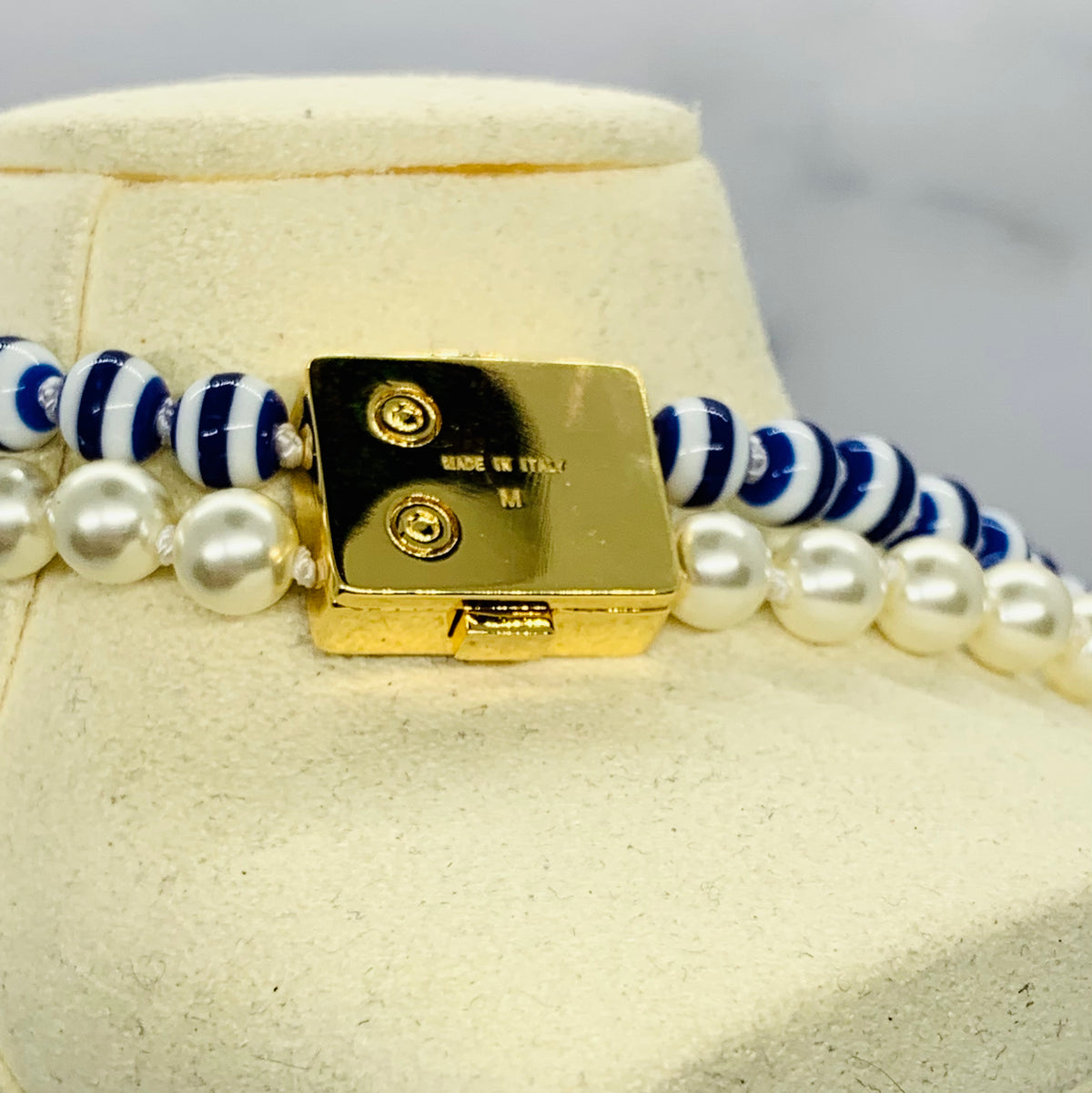 MIU MIU Pearl & Blue Striped Necklace - Pre owned