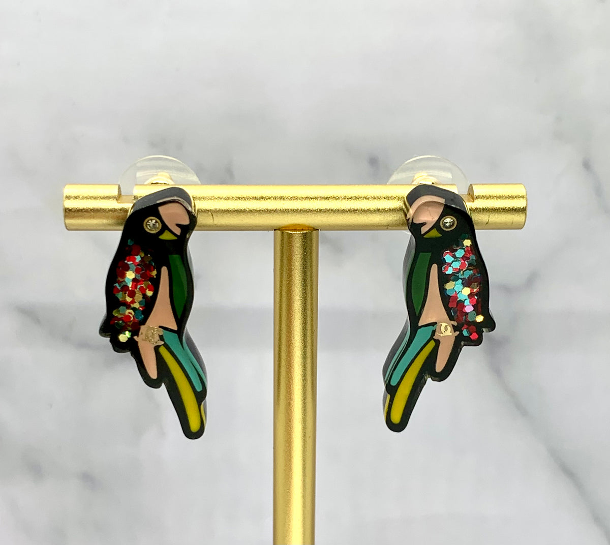 CHANEL CC 2017 Enamel Parrot Earrings - Pre owned