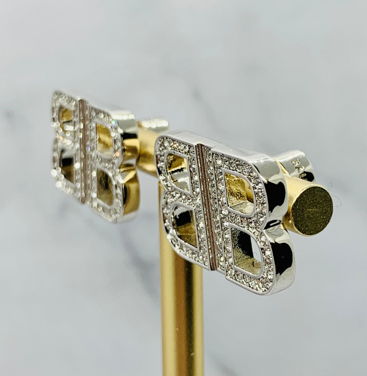BALENCIAGA Silver Tone Rhinestone Earrings - Pre owned