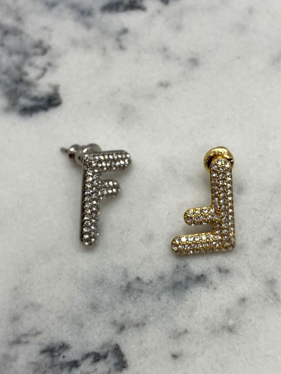FENDI FF Gold & Silver Rhinestone Earrings - Pre owned